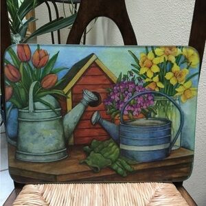 Spring Garden Scene Tempered Glass Cutting Board 15” x 11”